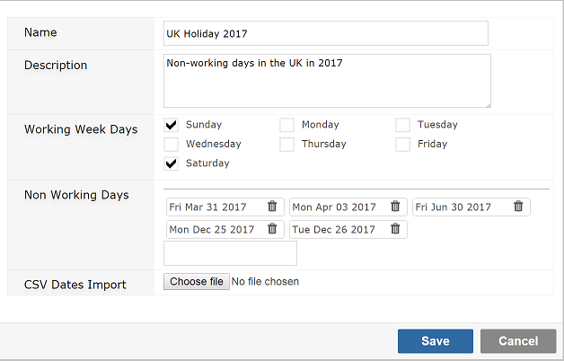 SLA Calendar Defenition