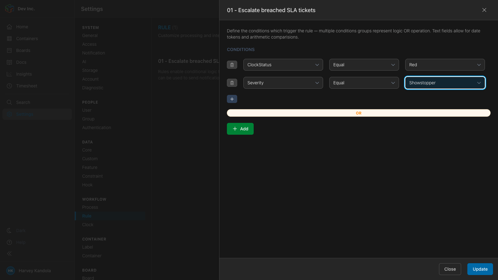 Ekso rules and workflow automation