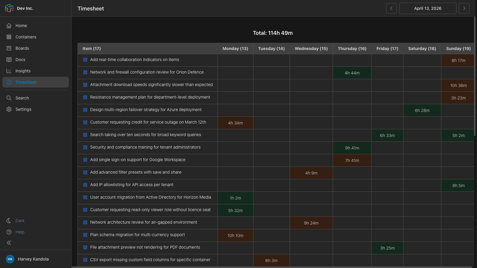 Ekso time tracking and rate cards